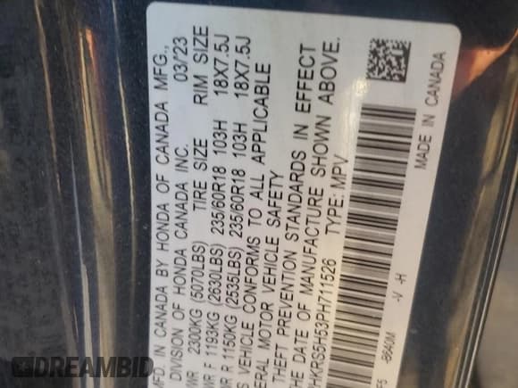 ✅ 2023 Honda CR-V Sport • VIN: 2HKRS5H53PH711526 • Лот: 87422885. Опубликован ранее на Copart с пробегом 56 007 миль. Бесплатный доступ к архиву аукционных продаж из США и подробный отчёт об истории автомобиля на DreamBid. Изображение 13.