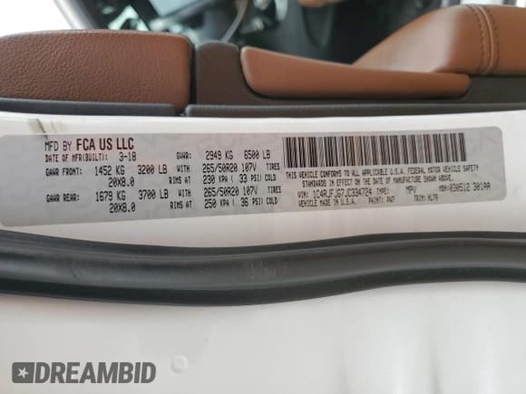 ✅ 2018 Jeep Grand Cherokee Summit • VIN: 1C4RJFJG7JC334724 • Lot: 54940505. Listed on Copart with 43,245 mi. Free auction sales archive from the USA and detailed vehicle history report at DreamBid. Image 13.