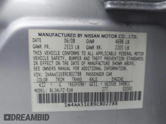 ✅ 2009 Nissan Maxima SV • VIN: 1N4AA51E89C802788 • Lot: 43805562. Wystawiony na IAAI z przebiegiem 215 018 mil. Bezpłatny archiwum sprzedaży aukcyjnych z USA i szczegółowy raport historii pojazdu na DreamBid. Zdjęcie 9.