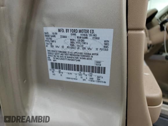 ✅ 2010 Ford Escape XLT • VIN: 1FMCU0D77AKB07248 • Lot: 62590795. Listed on Copart with 138,439 mi. Free auction sales archive from the USA and detailed vehicle history report at DreamBid. Image 13.