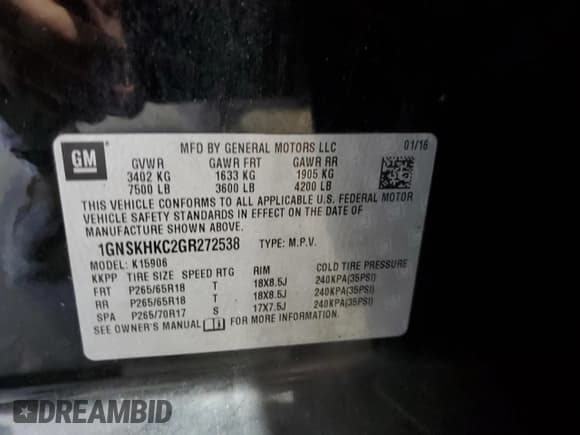✅ 2016 Chevrolet Suburban LT • VIN: 1GNSKHKC2GR272538 • Лот: 80018395. Опубликован ранее на Copart с пробегом 365 082 миль. Бесплатный доступ к архиву аукционных продаж из США и подробный отчёт об истории автомобиля на DreamBid. Изображение 13.