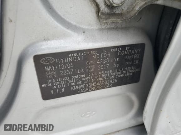 ✅ 2004 Hyundai Sonata GLS • VIN: KMHWF35H54A082926 • Lot: 63871905. Listed on Copart with 115,394 mi. Free auction sales archive from the USA and detailed vehicle history report at DreamBid. Image 12.