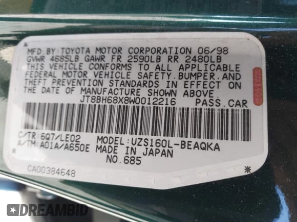 ✅ 1998 Lexus GS 400 • VIN: JT8BH68X8W0012216 • Лот: 43658676. Опубликован ранее на IAAI с пробегом 102 584 миль. Бесплатный доступ к архиву аукционных продаж из США и подробный отчёт об истории автомобиля на DreamBid. Изображение 9.