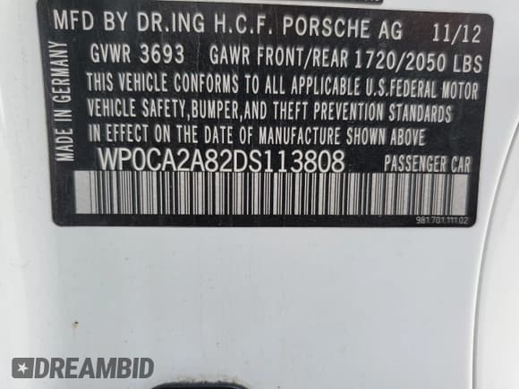 ✅ 2013 Porsche Boxster • VIN: WP0CA2A82DS113808 • Лот: 86105554. Опубликован ранее на Copart с пробегом 58 526 миль. Бесплатный доступ к архиву аукционных продаж из США и подробный отчёт об истории автомобиля на DreamBid. Изображение 13.