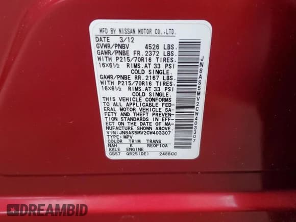 ✅ 2012 Nissan Rogue S • VIN: JN8AS5MV2CW403307 • Lot: 91459645. Listed on Copart with 155,296 mi. Free auction sales archive from the USA and detailed vehicle history report at DreamBid. Image 12.