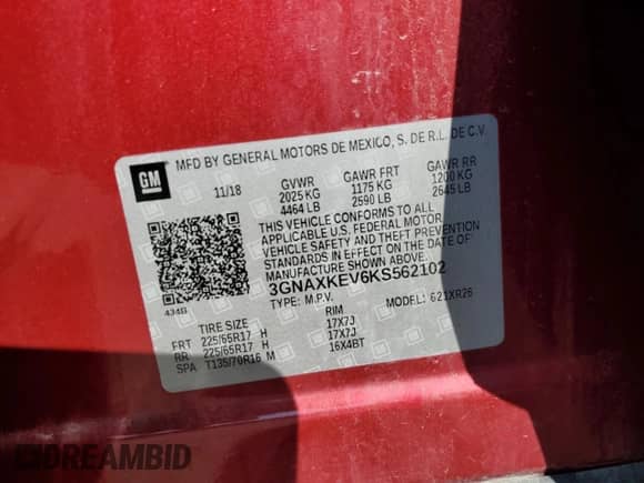 2019 Chevrolet Equinox LT с VIN 3GNAXKEV6KS562102, выставлен на аукционе Copart как лот 81727655 с пробегом Не указан миль и Списание • Salvage title. История ставок и продаж доступна на DreamBid. Изображение 13.