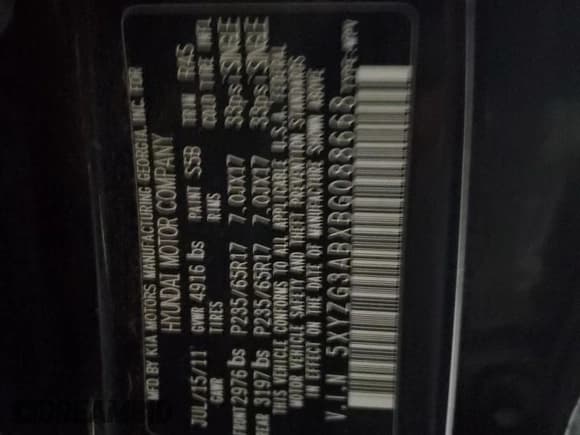 ✅ 2011 Hyundai Santa Fe GLS • VIN: 5XYZG3ABXBG088668 • Lot: 82449864. Listed on Copart with 152,903 mi. Free auction sales archive from the USA and detailed vehicle history report at DreamBid. Image 14.