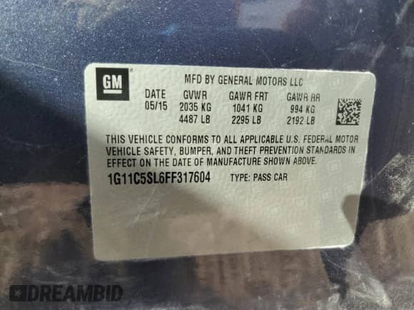 2015 Chevrolet Malibu LT with VIN 1G11C5SL6FF317604, listed as a Copart auction lot 80408425 with 50,752 mi miles and Salvage title. Bid and sale history available at DreamBid. Image 12.