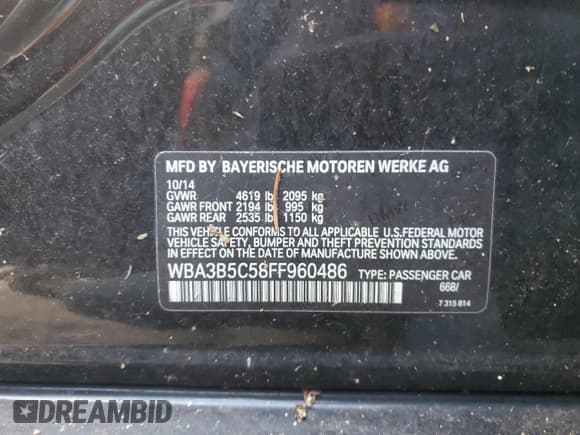 ✅ 2015 BMW 3 Series 328i xDrive • VIN: WBA3B5C58FF960486 • Lot: 92482545. Listed on Copart with 163,342 mi. Free auction sales archive from the USA and detailed vehicle history report at DreamBid. Image 12.