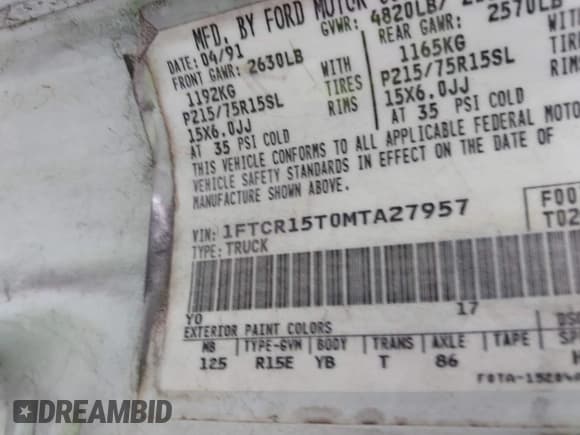 ✅ 1991 Ford Ranger • VIN: 1FTCR15T0MTA27957 • Lot: 41723354. Listed on IAAI with 29,501 mi. Free auction sales archive from the USA and detailed vehicle history report at DreamBid. Image 9.