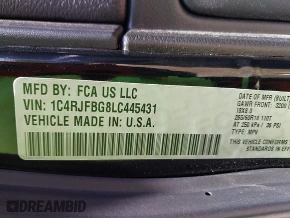 ✅ 2020 Jeep Grand Cherokee Limited X • VIN: 1C4RJFBG8LC445431 • Lot: 42691431. Listed on IAAI with 55,620 mi. Free auction sales archive from the USA and detailed vehicle history report at DreamBid. Image 9.