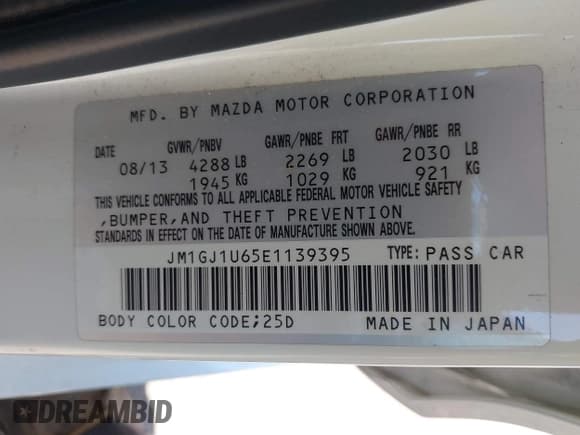 ✅ 2014 Mazda 6 i Sport • VIN: JM1GJ1U65E1139395 • Lot: 42471771. Wystawiony na IAAI z przebiegiem 45 482 mil. Bezpłatny archiwum sprzedaży aukcyjnych z USA i szczegółowy raport historii pojazdu na DreamBid. Zdjęcie 9.