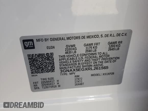 ✅ 2024 Chevrolet Equinox LS • VIN: 3GNAX5EGXRL261565 • Лот: 71784235. Опубликован ранее на Copart с пробегом 938 миль. Бесплатный доступ к архиву аукционных продаж из США и подробный отчёт об истории автомобиля на DreamBid. Изображение 14.