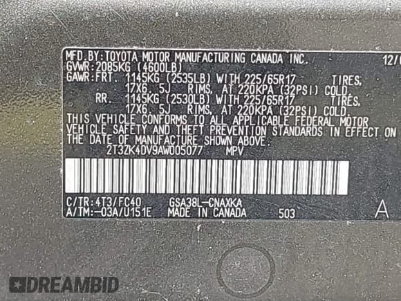 ✅ 2010 Toyota RAV4 • VIN: 2T3ZK4DV9AW005077 • Лот: 41316570. Опубликован ранее на IAAI с пробегом 229 068 миль. Бесплатный доступ к архиву аукционных продаж из США и подробный отчёт об истории автомобиля на DreamBid. Изображение 9.