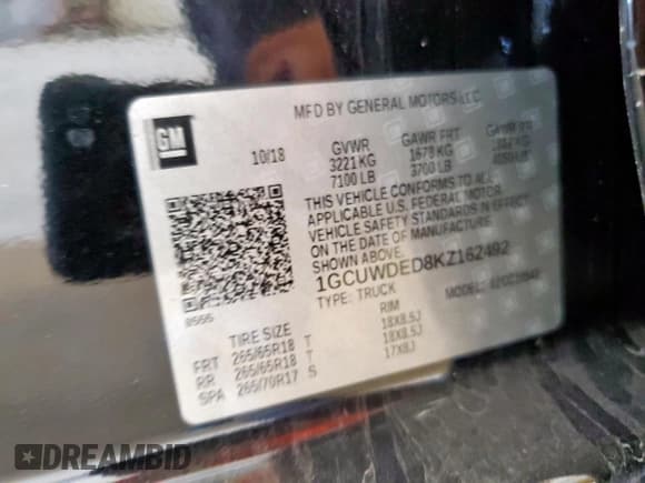 ✅ 2019 Chevrolet Silverado 1500 RST • VIN: 1GCUWDED8KZ162492 • Lot: 68530545. Listed on Copart with 105,292 mi. Free auction sales archive from the USA and detailed vehicle history report at DreamBid. Image 12.