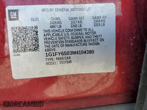 ✅ 2021 Chevrolet Bolt EV LT • VIN: 1G1FY6S03M4104380 • Lot: 76083614. Listed on Copart with 96,130 mi. Free auction sales archive from the USA and detailed vehicle history report at DreamBid. Image 15.