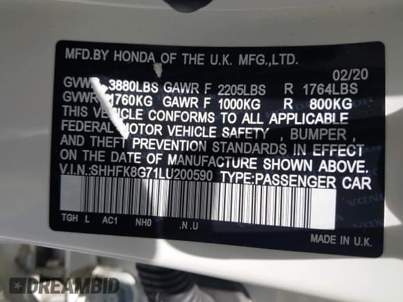 ✅ 2020 Honda Civic Type R Touring • VIN: SHHFK8G71LU200590 • Lot: 42279740. Listed on IAAI with 33,329 mi. Free auction sales archive from the USA and detailed vehicle history report at DreamBid. Image 9.