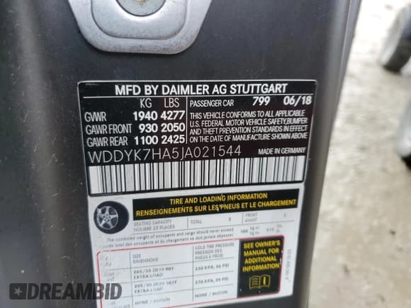 ✅ 2018 Mercedes-Benz AMG GT AMG GT • VIN: WDDYK7HA5JA021544 • Lot: 91252045. Listed on Copart with 25,199 mi. Free auction sales archive from the USA and detailed vehicle history report at DreamBid. Image 12.