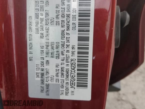 ✅ 2012 Mazda CX-7 i SV • VIN: JM3ER2A57C0420576 • Lot: 56948445. Wystawiony na Copart z przebiegiem 178 514 mil. Bezpłatny archiwum sprzedaży aukcyjnych z USA i szczegółowy raport historii pojazdu na DreamBid. Zdjęcie 13.