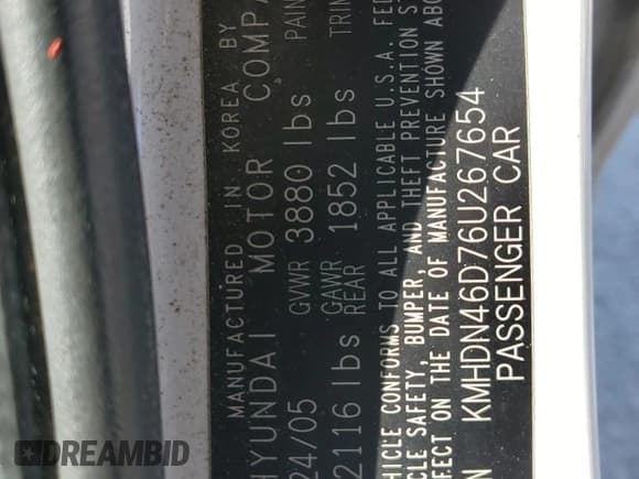 ✅ 2006 Hyundai Elantra GLS • VIN: KMHDN46D76U267654 • Lot: 45159015. Wystawiony na Copart z przebiegiem 184 537 mil. Bezpłatny archiwum sprzedaży aukcyjnych z USA i szczegółowy raport historii pojazdu na DreamBid. Zdjęcie 14.