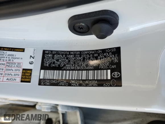 ✅ 2024 Toyota Corolla Hybrid SE • VIN: JTDBCMFE8R3034886 • Лот: 82472065. Опубликован ранее на Copart с пробегом 41 291 миль. Бесплатный доступ к архиву аукционных продаж из США и подробный отчёт об истории автомобиля на DreamBid. Изображение 12.