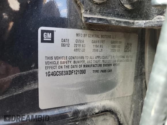 ✅ 2013 Buick LaCrosse Leather • VIN: 1G4GC5E3XDF121090 • Lot: 87238095. Wystawiony na Copart z przebiegiem 155 675 mil. Bezpłatny archiwum sprzedaży aukcyjnych z USA i szczegółowy raport historii pojazdu na DreamBid. Zdjęcie 12.