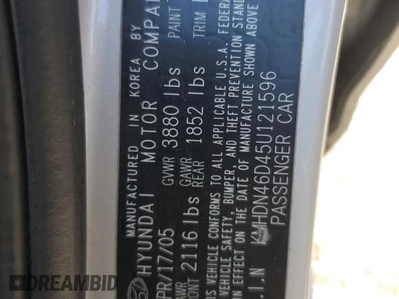 ✅ 2005 Hyundai Elantra GLS • VIN: KMHDN46D45U121596 • Lot: 58919815. Wystawiony na Copart z przebiegiem Nie podano. Bezpłatny archiwum sprzedaży aukcyjnych z USA i szczegółowy raport historii pojazdu na DreamBid. Zdjęcie 12.