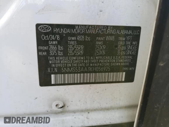 ✅ 2019 Hyundai Santa Fe Limited • VIN: 5NMS53AA3KH056925 • Lot: 41191703. Wystawiony na Copart z przebiegiem 78 203 mil. Bezpłatny archiwum sprzedaży aukcyjnych z USA i szczegółowy raport historii pojazdu na DreamBid. Zdjęcie 13.