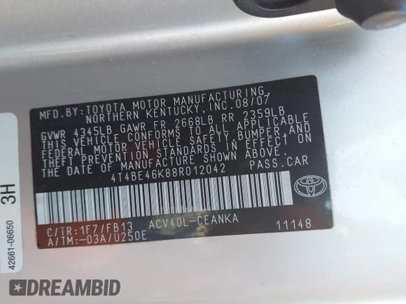 ✅ 2008 Toyota Camry LE • VIN: 4T4BE46K88R012042 • Lot: 43703939. Wystawiony na IAAI z przebiegiem 181 272 mil. Bezpłatny archiwum sprzedaży aukcyjnych z USA i szczegółowy raport historii pojazdu na DreamBid. Zdjęcie 9.