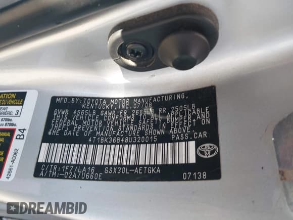 ✅ 2008 Toyota Avalon XL • VIN: 4T1BK36B48U320015 • Lot: 43486800. Listed on IAAI with 168,815 mi. Free auction sales archive from the USA and detailed vehicle history report at DreamBid. Image 9.