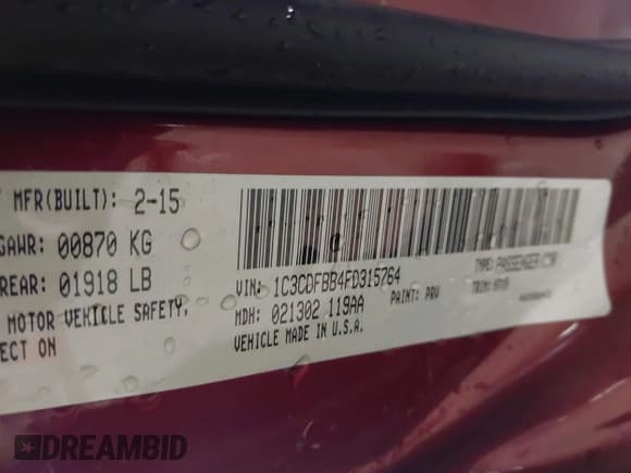 ✅ 2015 Dodge Dart SXT • VIN: 1C3CDFBB4FD315764 • Лот: 43389118. Опубликован ранее на IAAI с пробегом Не указан. Бесплатный доступ к архиву аукционных продаж из США и подробный отчёт об истории автомобиля на DreamBid. Изображение 9.