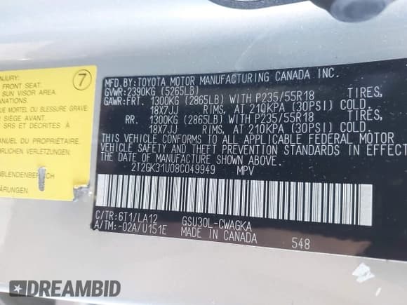 ✅ 2008 Lexus RX 350 • VIN: 2T2GK31U08C049949 • Лот: 43574146. Опубликован ранее на IAAI с пробегом 185 408 миль. Бесплатный доступ к архиву аукционных продаж из США и подробный отчёт об истории автомобиля на DreamBid. Изображение 9.