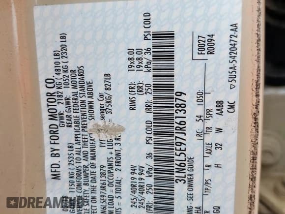 ✅ 2018 Lincoln MKZ Reserve • VIN: 3LN6L5E97JR613879 • Lot: 81705815. Listed on Copart with 145,171 mi. Free auction sales archive from the USA and detailed vehicle history report at DreamBid. Image 12.