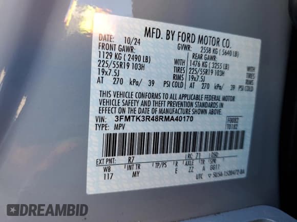 ✅ 2024 Ford Mustang Mach-E Premium • VIN: 3FMTK3R48RMA40170 • Lot: 90385645. Listed on Copart with 5,195 mi. Free auction sales archive from the USA and detailed vehicle history report at DreamBid. Image 12.