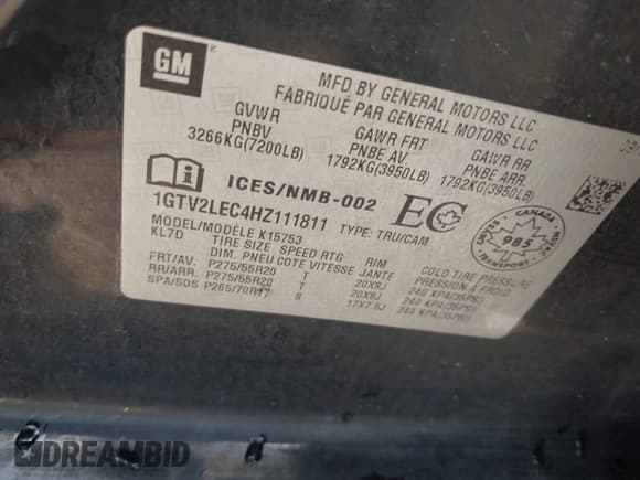 ✅ 2017 GMC Sierra 1500 • VIN: 1GTV2LEC4HZ111811 • Лот: 42928478. Опубликован ранее на IAAI с пробегом Не указан. Бесплатный доступ к архиву аукционных продаж из США и подробный отчёт об истории автомобиля на DreamBid. Изображение 9.