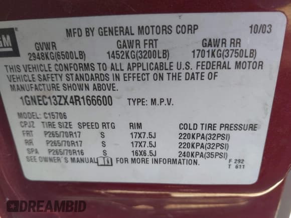 ✅ 2004 Chevrolet Tahoe LT • VIN: 1GNEC13ZX4R166600 • Лот: 41728301. Опубликован ранее на IAAI с пробегом 245 044 миль. Бесплатный доступ к архиву аукционных продаж из США и подробный отчёт об истории автомобиля на DreamBid. Изображение 9.