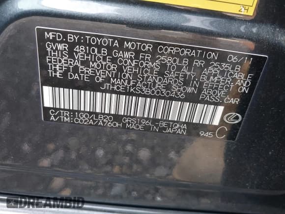 ✅ 2011 Lexus GS 350 • VIN: JTHCE1KS3B0030436 • Lot: 42914201. Wystawiony na IAAI z przebiegiem 161 685 mil. Bezpłatny archiwum sprzedaży aukcyjnych z USA i szczegółowy raport historii pojazdu na DreamBid. Zdjęcie 9.