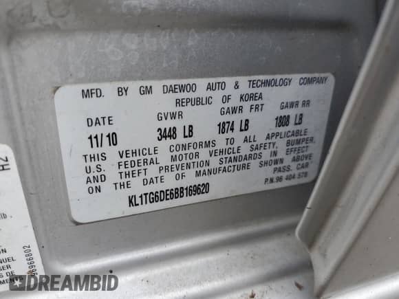 2011 Chevrolet Aveo 2LT z VIN KL1TG6DE6BB169620, wystawiony jako Copart lot #78449754 z przebiegiem 53 990 mil mil oraz Szkoda całkowita • Salvage title. Historia ofert i sprzedaży dostępna na DreamBid. Obrazek 13.