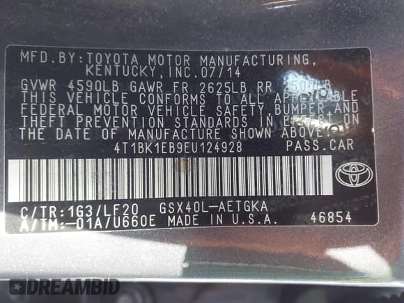 ✅ 2014 Toyota Avalon XLE Touring • VIN: 4T1BK1EB9EU124928 • Lot: 43719540. Listed on IAAI with 113,039 mi. Free auction sales archive from the USA and detailed vehicle history report at DreamBid. Image 9.