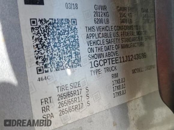 ✅ 2018 Chevrolet Colorado 4WD ZR2 • VIN: 1GCPTEE11J1243686 • Лот: 58235125. Опубликован ранее на Copart с пробегом 144 760 миль. Бесплатный доступ к архиву аукционных продаж из США и подробный отчёт об истории автомобиля на DreamBid. Изображение 12.