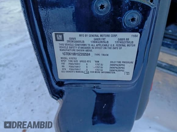 ✅ 2005 GMC Sierra 1500 SLT • VIN: 1GTEK19B15Z202584 • Лот: 94100465. Опубликован ранее на Copart с пробегом 206 580 миль. Бесплатный доступ к архиву аукционных продаж из США и подробный отчёт об истории автомобиля на DreamBid. Изображение 12.