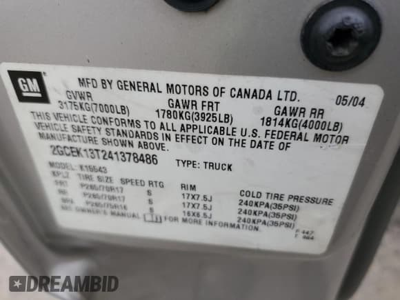 ✅ 2004 Chevrolet Silverado 1500 Z71 • VIN: 2GCEK13T241378486 • Лот: 78853004. Опубликован ранее на Copart с пробегом Не указан. Бесплатный доступ к архиву аукционных продаж из США и подробный отчёт об истории автомобиля на DreamBid. Изображение 12.