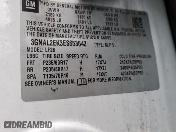 ✅ 2014 Chevrolet Captiva Sport LS • VIN: 3GNAL2EK3ES653642 • Lot: 58049865. Wystawiony na Copart z przebiegiem 131 165 mil. Bezpłatny archiwum sprzedaży aukcyjnych z USA i szczegółowy raport historii pojazdu na DreamBid. Zdjęcie 13.