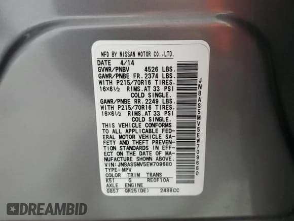 ✅ 2014 Nissan Rogue S • VIN: JN8AS5MV5EW709680 • Lot: 93079265. Listed on Copart with 126,945 mi. Free auction sales archive from the USA and detailed vehicle history report at DreamBid. Image 13.