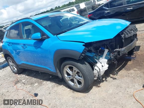 ✅ 2022 Hyundai Kona SEL • VIN: KM8K62AB6NU803457 • Lot: 42514385. Listed on IAAI with 76,300 mi. Free auction sales archive from the USA and detailed vehicle history report at DreamBid. Image 1.