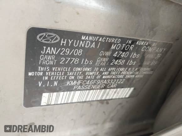 2008 Hyundai Azera Limited с VIN KMHFC46F98A332122, выставлен на аукционе IAAI как лот 42039825 с пробегом 376 625 миль миль и . История ставок и продаж доступна на DreamBid. Изображение 9.