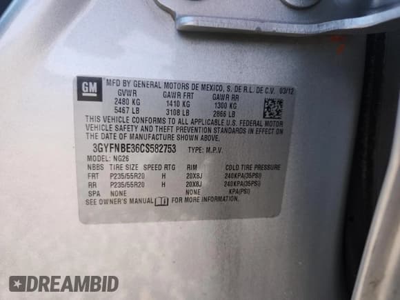 ✅ 2012 Cadillac SRX Performance Collection • VIN: 3GYFNBE36CS582753 • Lot: 70907965. Listed on Copart with 85,563 mi. Free auction sales archive from the USA and detailed vehicle history report at DreamBid. Image 12.