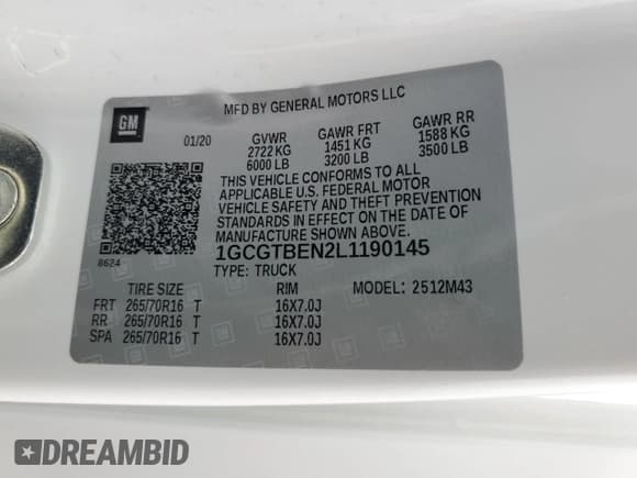 ✅ 2020 Chevrolet Colorado 4WD Work Truck • VIN: 1GCGTBEN2L1190145 • Lot: 70366365. Wystawiony na Copart z przebiegiem 90 675 mil. Bezpłatny archiwum sprzedaży aukcyjnych z USA i szczegółowy raport historii pojazdu na DreamBid. Zdjęcie 12.