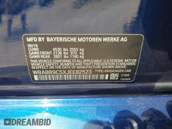 ✅ 2018 BMW 3 Series 330i • VIN: WBA8B9C5XJEE82523 • Lot: 42530037. Listed on IAAI with 88,068 mi. Free auction sales archive from the USA and detailed vehicle history report at DreamBid. Image 9.