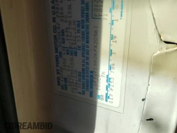 ✅ 1989 Ford F-150 • VIN: 1FTDF15N0KPA20561 • Лот: 85316604. Опубликован ранее на Copart с пробегом 21 272 миль. Бесплатный доступ к архиву аукционных продаж из США и подробный отчёт об истории автомобиля на DreamBid. Изображение 12.